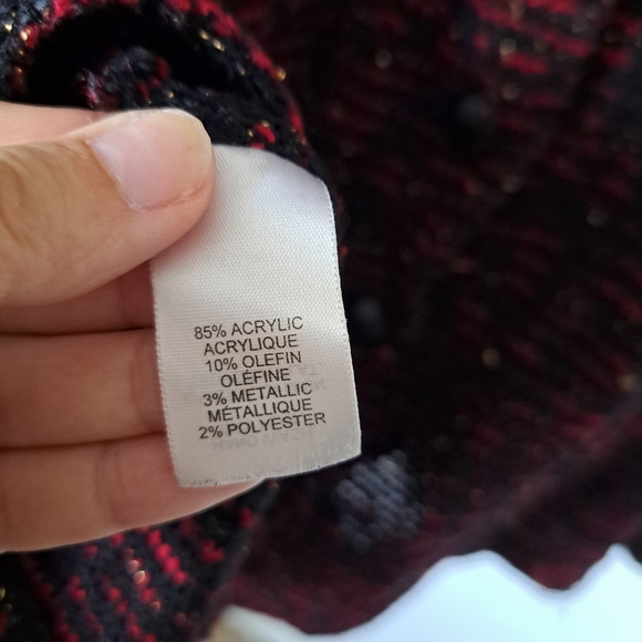 Alfred Dunner |Red, black, gold metallic tweed knit women jacket & shoulder pads - Picture 12 of 12